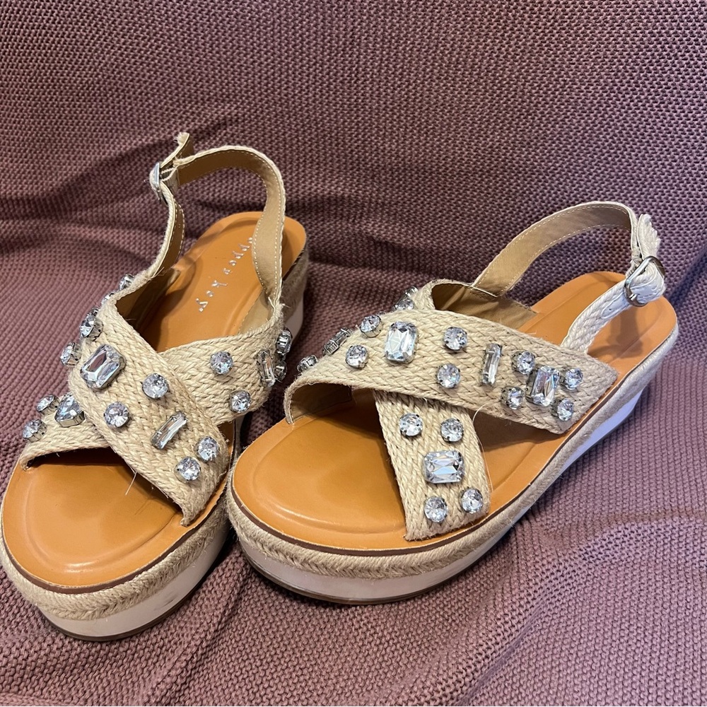 Cooper Key Firefly Jute Jeweled Platform Sandals | Espadrille | 9.5 | ResortWear